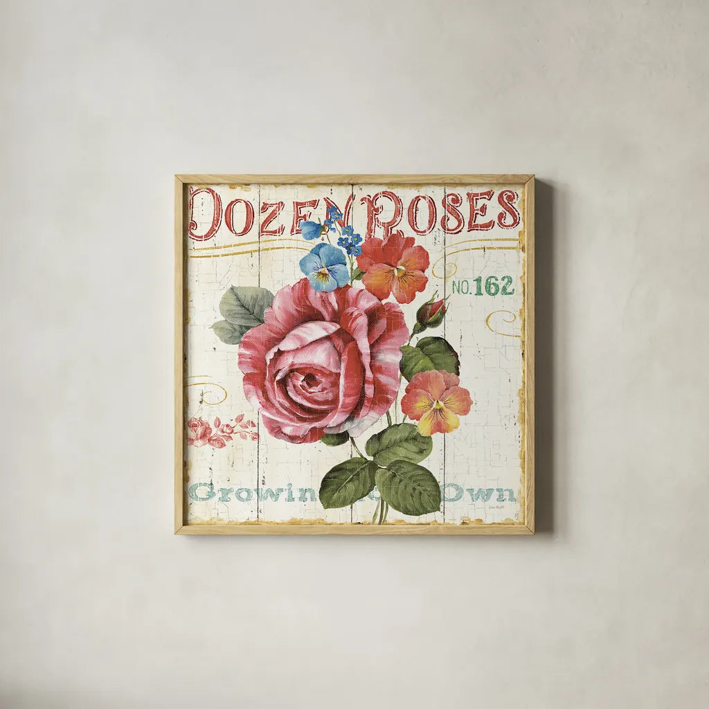 Rose Garden II by Lisa Audit. Shown in a natural wood glass frame for a timeless modern aesthetic. Available as an archival giclee rolled canvas, fine art paper, or poster print. SKU 10712a.