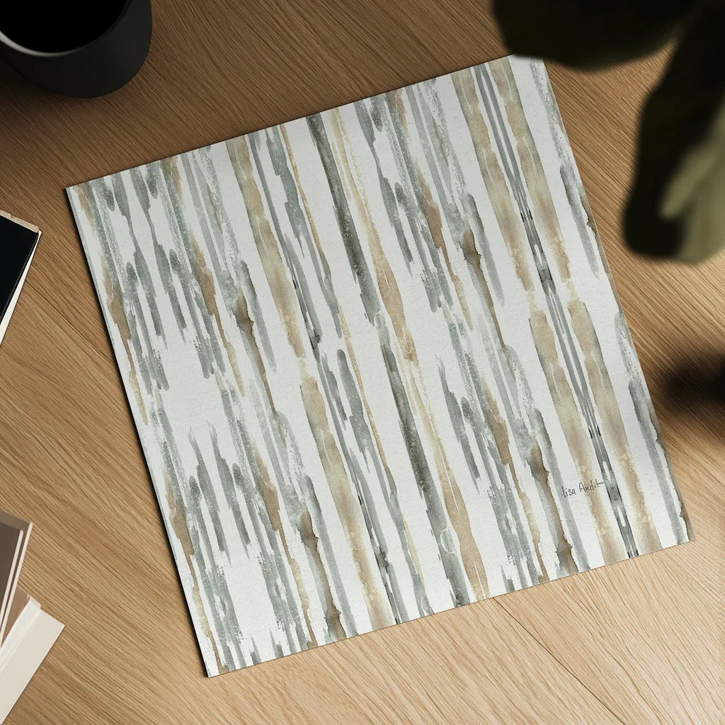 Sand and Sea Gold Stripes by Lisa Audit. Shown as a detailed flat fine art print, highlighting archival giclee quality. Available as an archival giclee rolled canvas, fine art paper, or poster print. SKU 18891a.