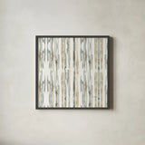 Sand and Sea Gold Stripes by Lisa Audit. Shown in a sleek black glass frame for a contemporary gallery look. Available as an archival giclee rolled canvas, fine art paper, or poster print. SKU 18891a.