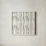 Sand and Sea Gold Stripes by Lisa Audit. Shown in a crisp white glass frame for a clean and minimalist style. Available as an archival giclee rolled canvas, fine art paper, or poster print. SKU 18891a.