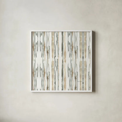 Sand and Sea Gold Stripes by Lisa Audit. Shown in a crisp white glass frame for a clean and minimalist style. Available as an archival giclee rolled canvas, fine art paper, or poster print. SKU 18891a.