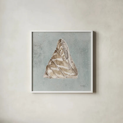 Sand and Seashells IV Right by Lisa Audit. Shown in a crisp white glass frame for a clean and minimalist style. Available as an archival giclee rolled canvas, fine art paper, or poster print. SKU 50064a.