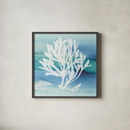 Sea Life Coral I by Lisa Audit. Shown in a sleek black glass frame for a contemporary gallery look. Available as an archival giclee rolled canvas, fine art paper, or poster print. SKU 16812a.