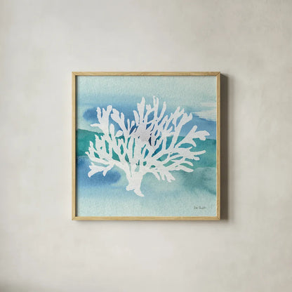 Sea Life Coral II by Lisa Audit. Shown in a natural wood glass frame for a timeless modern aesthetic. Available as an archival giclee rolled canvas, fine art paper, or poster print. SKU 16813a.