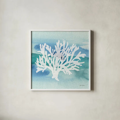 Sea Life Coral II by Lisa Audit. Shown in a crisp white glass frame for a clean and minimalist style. Available as an archival giclee rolled canvas, fine art paper, or poster print. SKU 16813a.