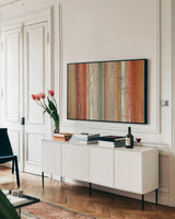 Spiced II by Lisa Audit. shown as a framed stretched canvas in a living room above a console. Available as a archival giclee rolled canvas, fine art paper, or poster print. SKU 14439i.