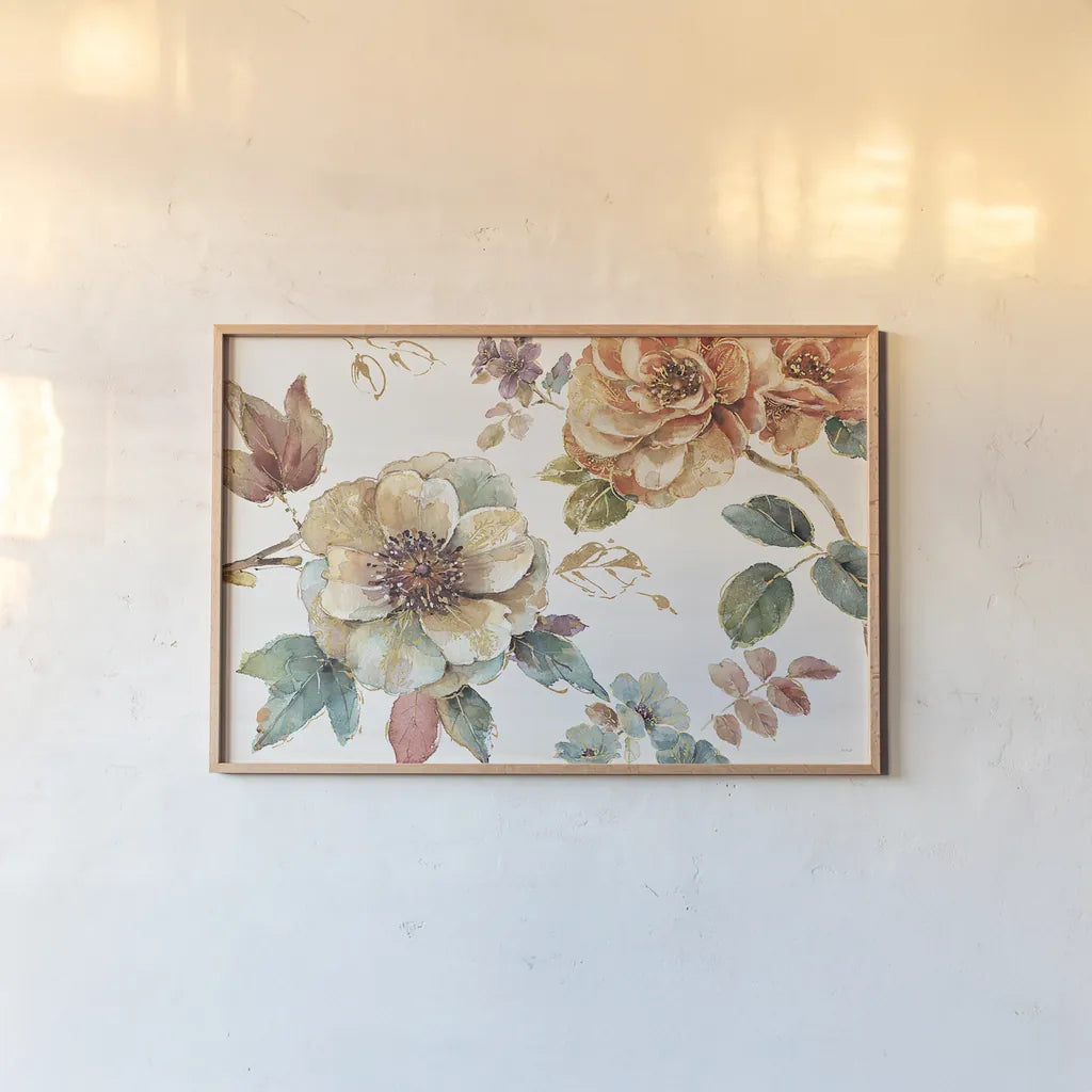 Spiced Nature I Soft White by Lisa Audit. shown as a paper print in a natural frame. Available as a archival giclee rolled canvas, fine art paper, or poster print. SKU 35089i.