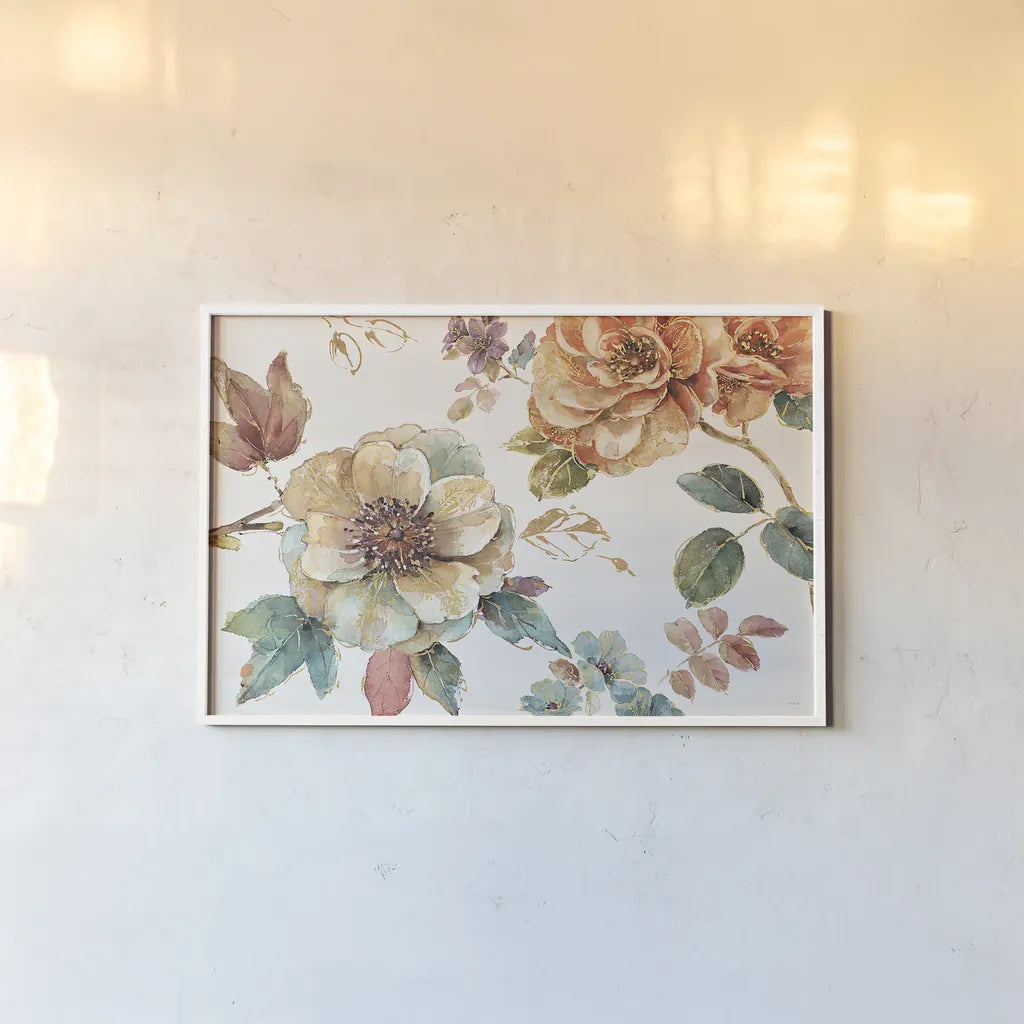 Spiced Nature I Soft White by Lisa Audit. shown as a paper print in a white frame. Available as a archival giclee rolled canvas, fine art paper, or poster print. SKU 35089i.