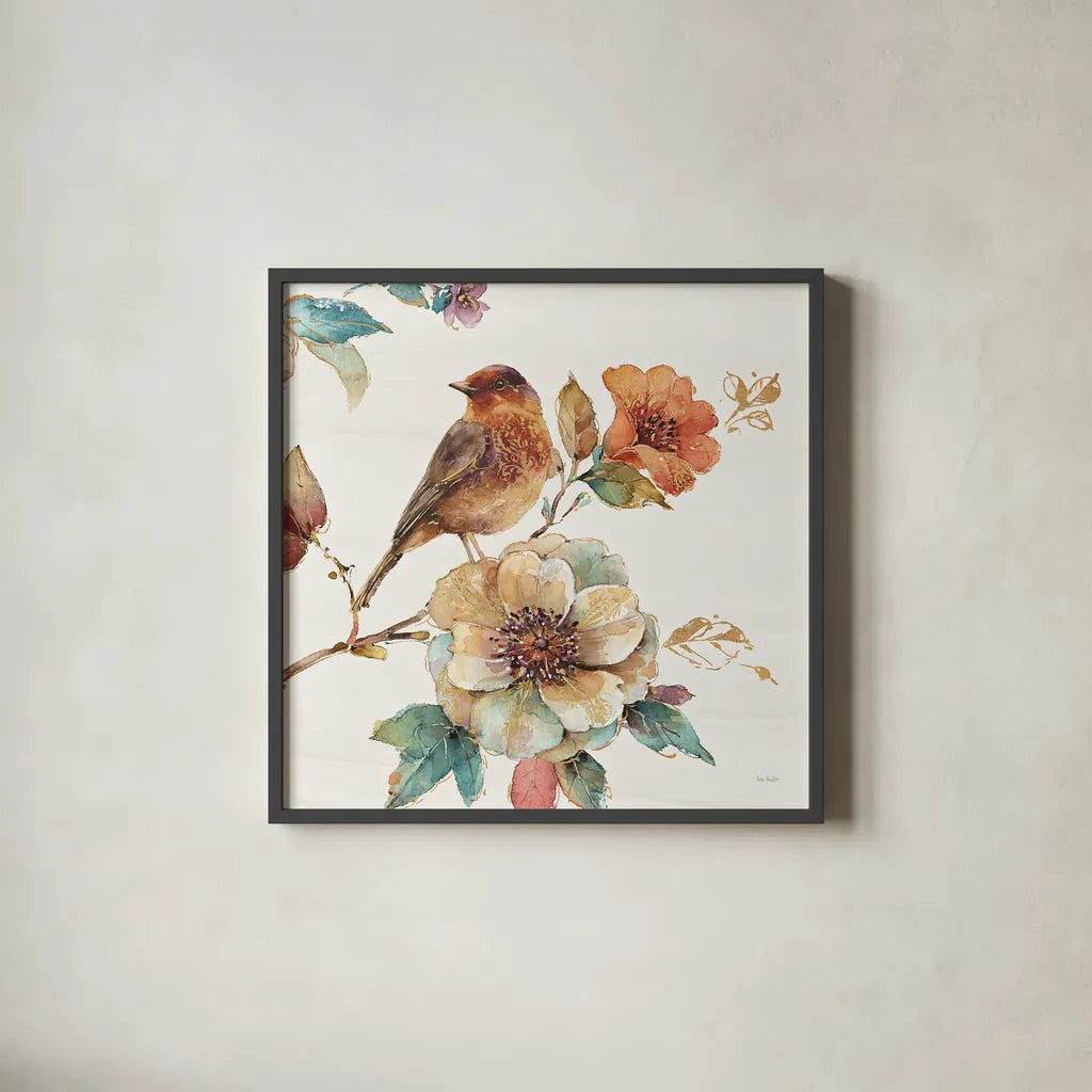 Spiced Nature II Soft White by Lisa Audit. Shown in a sleek black glass frame for a contemporary gallery look. Available as an archival giclee rolled canvas, fine art paper, or poster print. SKU 35090a.