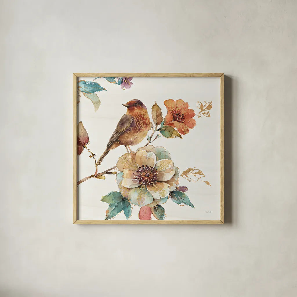 Spiced Nature II Soft White by Lisa Audit. Shown in a natural wood glass frame for a timeless modern aesthetic. Available as an archival giclee rolled canvas, fine art paper, or poster print. SKU 35090a.