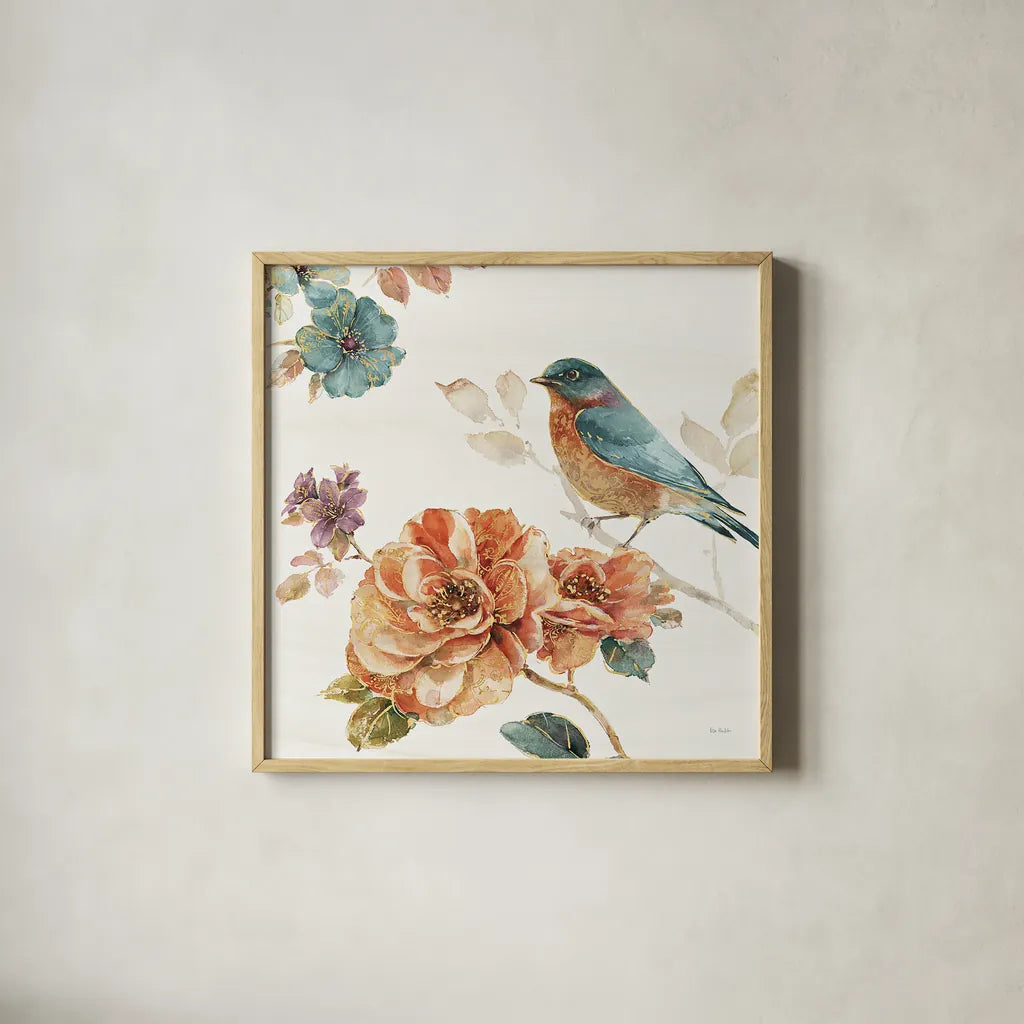 Spiced Nature III Soft White by Lisa Audit. Shown in a natural wood glass frame for a timeless modern aesthetic. Available as an archival giclee rolled canvas, fine art paper, or poster print. SKU 35091a.