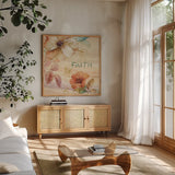 Spiced Nature IV Marble Sq by Lisa Audit. Shown in a natural wood frame in a cozy modern living room. Available as an archival giclee rolled canvas, fine art paper, or poster print. SKU 63975a.