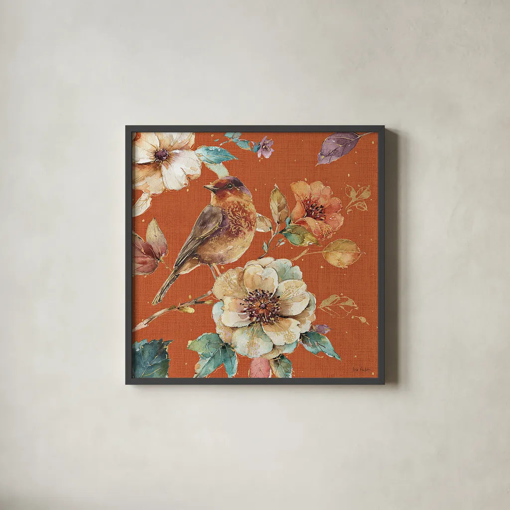 Spiced Nature XVI Spice by Lisa Audit. Shown in a sleek black glass frame for a contemporary gallery look. Available as an archival giclee rolled canvas, fine art paper, or poster print. SKU 27137a.