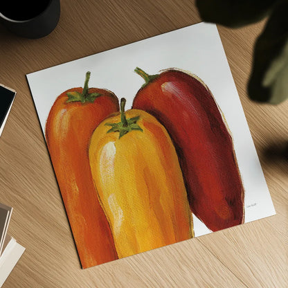 Spicy on White by Lisa Audit. Shown as a detailed flat fine art print, highlighting archival giclee quality. Available as an archival giclee rolled canvas, fine art paper, or poster print. SKU 68122a.