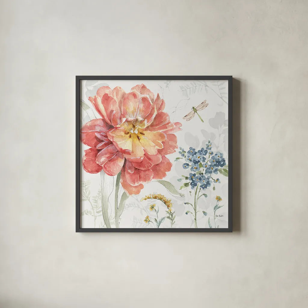 Spring Meadow III by Lisa Audit. Shown in a sleek black glass frame for a contemporary gallery look. Available as an archival giclee rolled canvas, fine art paper, or poster print. SKU 51762a.