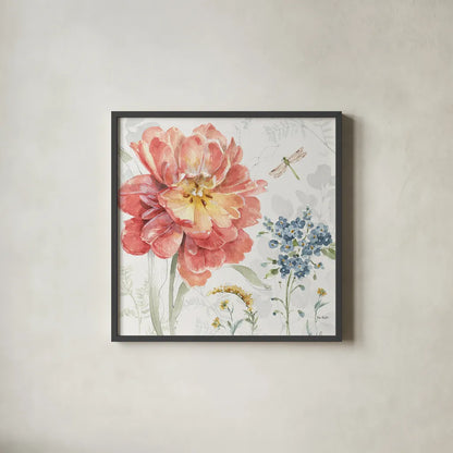 Spring Meadow III by Lisa Audit. Shown in a sleek black glass frame for a contemporary gallery look. Available as an archival giclee rolled canvas, fine art paper, or poster print. SKU 51762a.