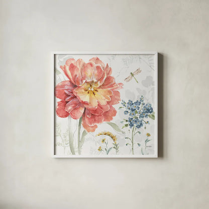 Spring Meadow III by Lisa Audit. Shown in a crisp white glass frame for a clean and minimalist style. Available as an archival giclee rolled canvas, fine art paper, or poster print. SKU 51762a.