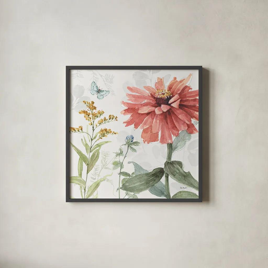 Spring Meadow IV by Lisa Audit. Shown in a sleek black glass frame for a contemporary gallery look. Available as an archival giclee rolled canvas, fine art paper, or poster print. SKU 51763a.