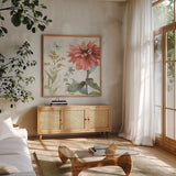 Spring Meadow IV by Lisa Audit. Shown in a natural wood frame in a cozy modern living room. Available as an archival giclee rolled canvas, fine art paper, or poster print. SKU 51763a.