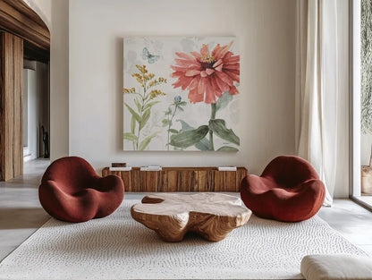 Spring Meadow IV by Lisa Audit. Shown as extra-large giant wall art in a modern living room. Available as an archival giclee rolled canvas, fine art paper, or poster print. SKU 51763a.