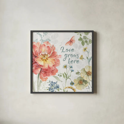 Spring Meadow IX by Lisa Audit. Shown in a sleek black glass frame for a contemporary gallery look. Available as an archival giclee rolled canvas, fine art paper, or poster print. SKU 51768a.