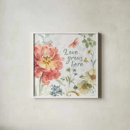 Spring Meadow IX by Lisa Audit. Shown in a crisp white glass frame for a clean and minimalist style. Available as an archival giclee rolled canvas, fine art paper, or poster print. SKU 51768a.