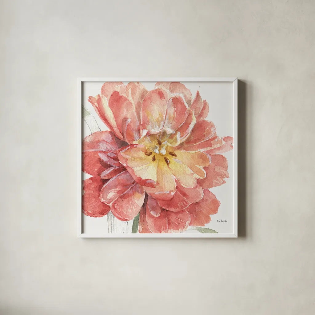 Spring Meadow V by Lisa Audit. Shown in a crisp white glass frame for a clean and minimalist style. Available as an archival giclee rolled canvas, fine art paper, or poster print. SKU 51764a.