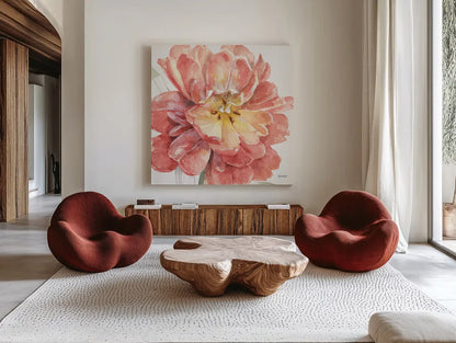 Spring Meadow V by Lisa Audit. Shown as extra-large giant wall art in a modern living room. Available as an archival giclee rolled canvas, fine art paper, or poster print. SKU 51764a.