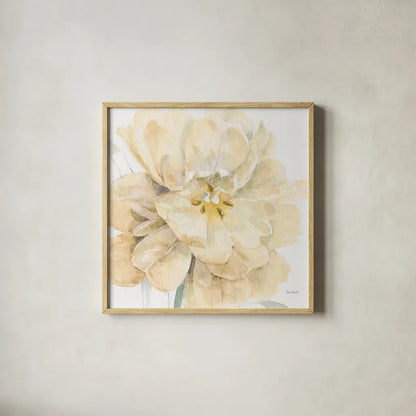 Spring Meadow V Cream by Lisa Audit. Shown in a natural wood glass frame for a timeless modern aesthetic. Available as an archival giclee rolled canvas, fine art paper, or poster print. SKU 68838a.