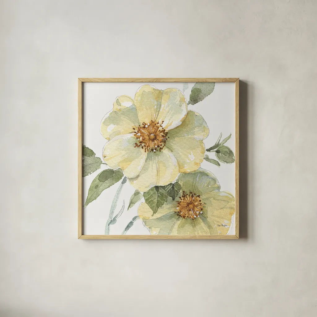 Spring Meadow VII by Lisa Audit. Shown in a natural wood glass frame for a timeless modern aesthetic. Available as an archival giclee rolled canvas, fine art paper, or poster print. SKU 51766a.