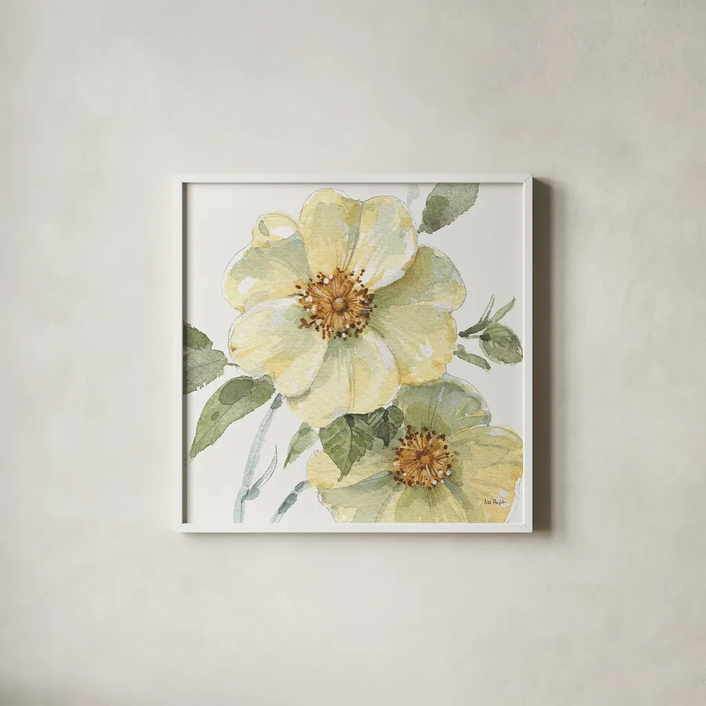 Spring Meadow VII by Lisa Audit. Shown in a crisp white glass frame for a clean and minimalist style. Available as an archival giclee rolled canvas, fine art paper, or poster print. SKU 51766a.