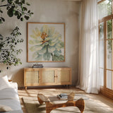 Spring Meadow VIII by Lisa Audit. Shown in a natural wood frame in a cozy modern living room. Available as an archival giclee rolled canvas, fine art paper, or poster print. SKU 51767a.