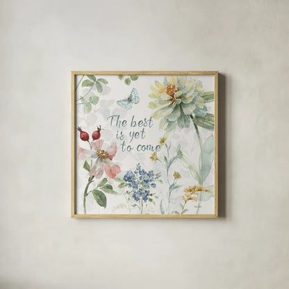 Spring Meadow X by Lisa Audit. Shown in a natural wood glass frame for a timeless modern aesthetic. Available as an archival giclee rolled canvas, fine art paper, or poster print. SKU 51769a.