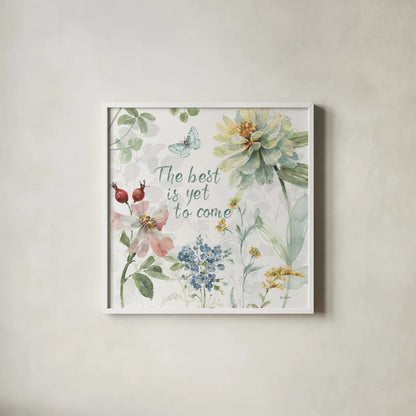 Spring Meadow X by Lisa Audit. Shown in a crisp white glass frame for a clean and minimalist style. Available as an archival giclee rolled canvas, fine art paper, or poster print. SKU 51769a.
