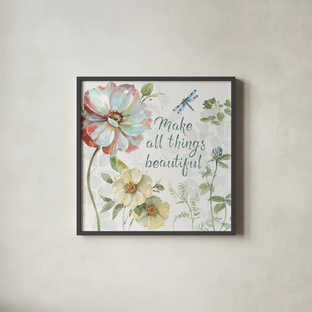 Spring Meadow XI by Lisa Audit. Shown in a sleek black glass frame for a contemporary gallery look. Available as an archival giclee rolled canvas, fine art paper, or poster print. SKU 51770a.