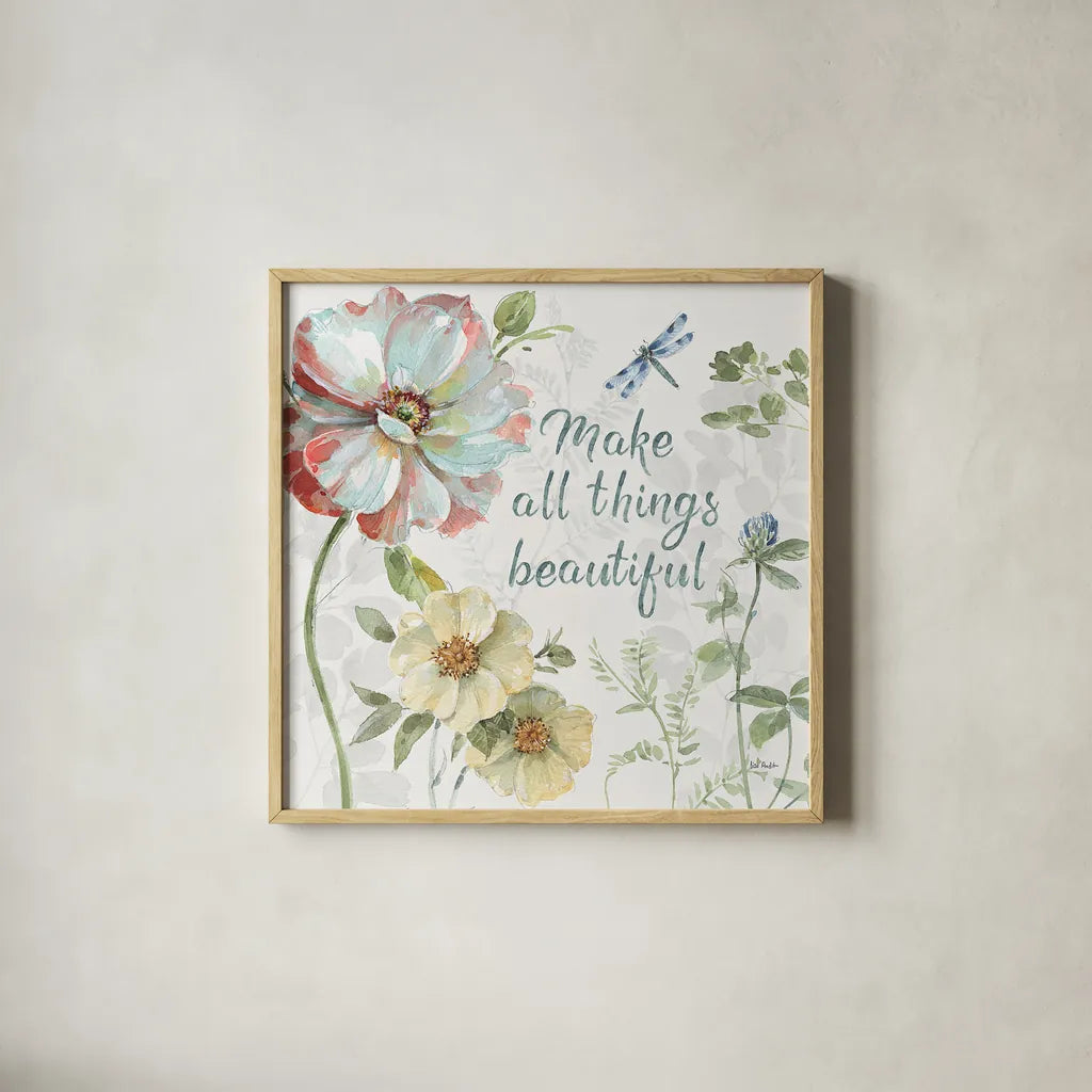 Spring Meadow XI by Lisa Audit. Shown in a natural wood glass frame for a timeless modern aesthetic. Available as an archival giclee rolled canvas, fine art paper, or poster print. SKU 51770a.