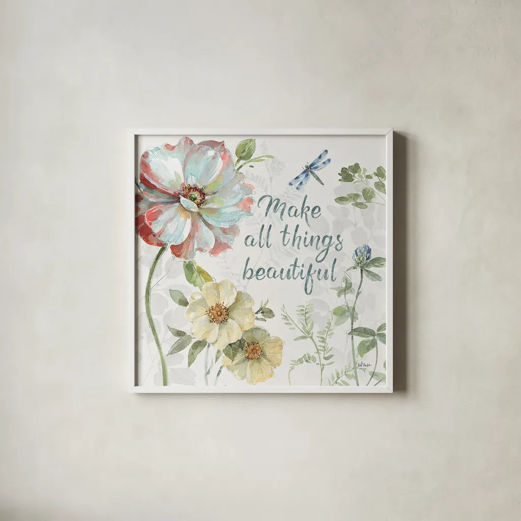 Spring Meadow XI by Lisa Audit. Shown in a crisp white glass frame for a clean and minimalist style. Available as an archival giclee rolled canvas, fine art paper, or poster print. SKU 51770a.