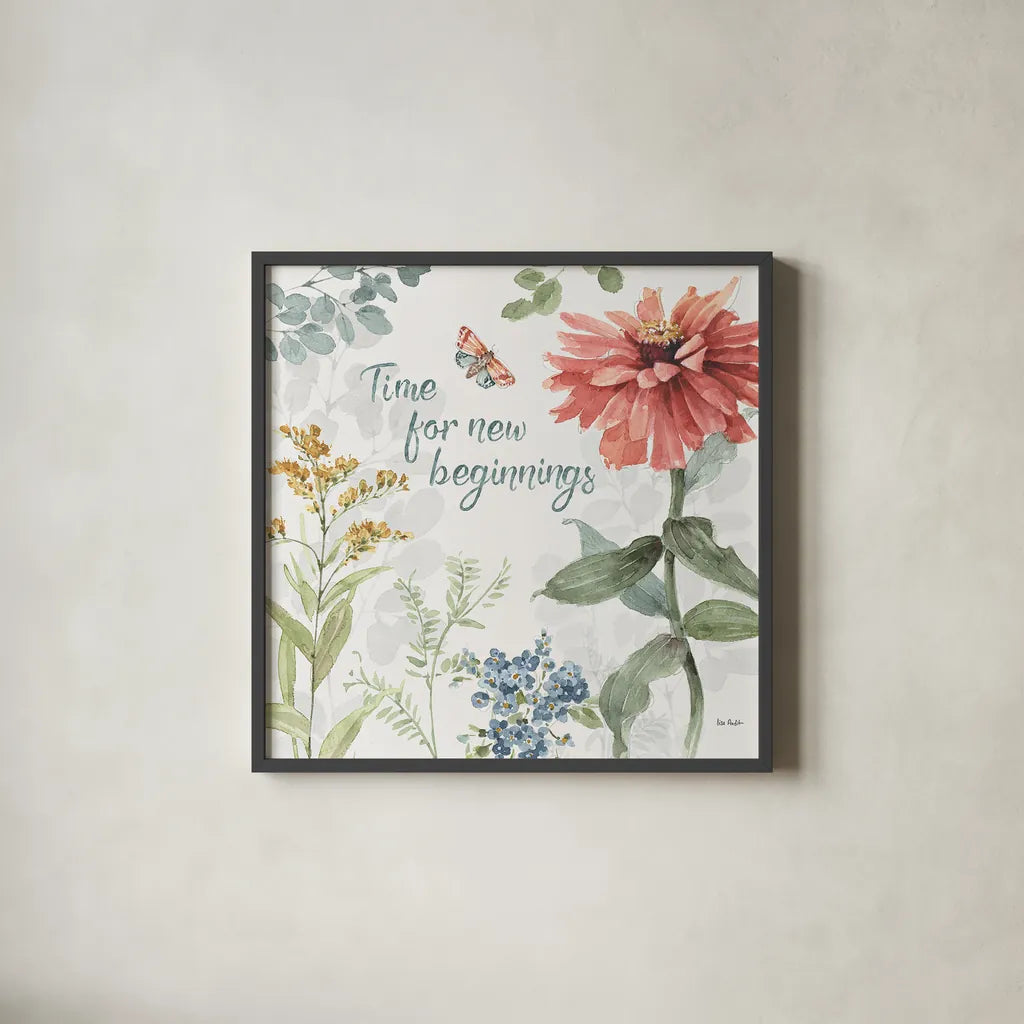 Spring Meadow XII by Lisa Audit. Shown in a sleek black glass frame for a contemporary gallery look. Available as an archival giclee rolled canvas, fine art paper, or poster print. SKU 51771a.