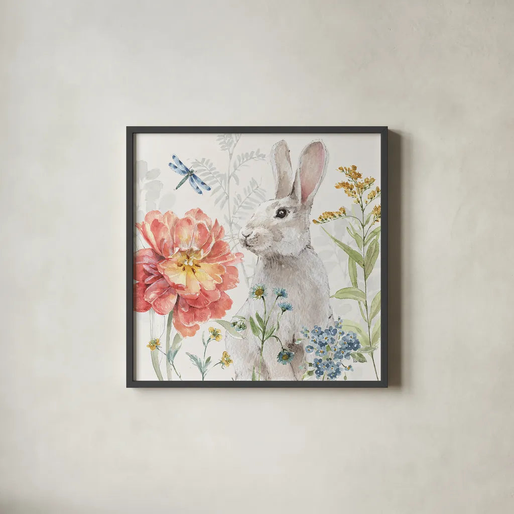 Spring Meadow XIV by Lisa Audit. Shown in a sleek black glass frame for a contemporary gallery look. Available as an archival giclee rolled canvas, fine art paper, or poster print. SKU 51773a.