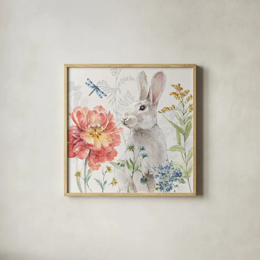 Spring Meadow XIV by Lisa Audit. Shown in a natural wood glass frame for a timeless modern aesthetic. Available as an archival giclee rolled canvas, fine art paper, or poster print. SKU 51773a.