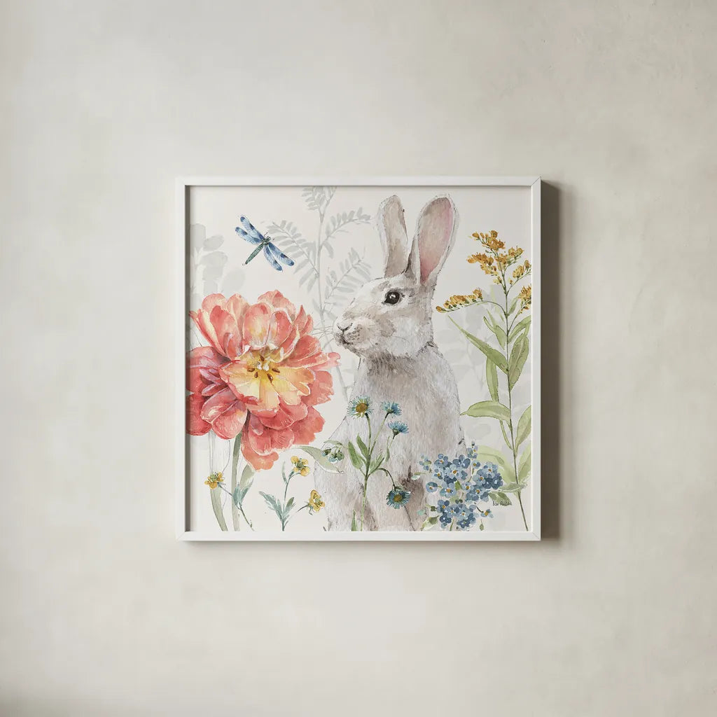 Spring Meadow XIV by Lisa Audit. Shown in a crisp white glass frame for a clean and minimalist style. Available as an archival giclee rolled canvas, fine art paper, or poster print. SKU 51773a.