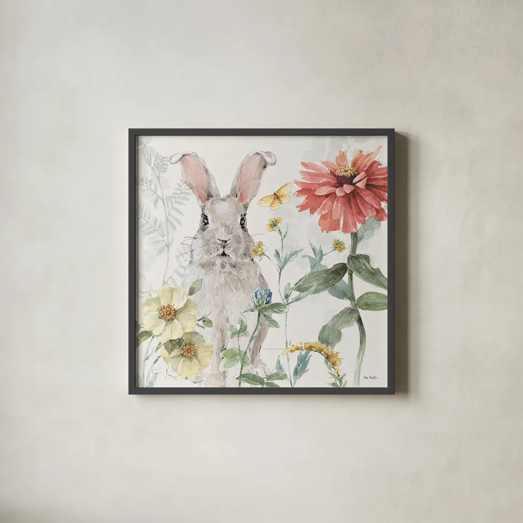 Spring Meadow XV by Lisa Audit. Shown in a sleek black glass frame for a contemporary gallery look. Available as an archival giclee rolled canvas, fine art paper, or poster print. SKU 51774a.