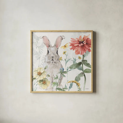 Spring Meadow XV by Lisa Audit. Shown in a natural wood glass frame for a timeless modern aesthetic. Available as an archival giclee rolled canvas, fine art paper, or poster print. SKU 51774a.