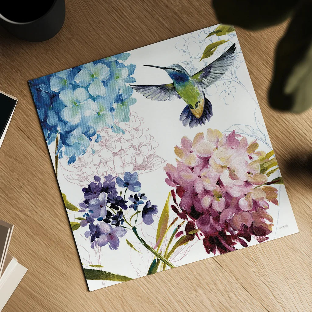 Spring Nectar Square III by Lisa Audit. Shown as a detailed flat fine art print, highlighting archival giclee quality. Available as an archival giclee rolled canvas, fine art paper, or poster print. SKU 9316a.