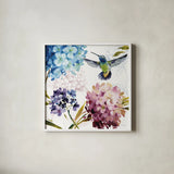 Spring Nectar Square III by Lisa Audit. Shown in a crisp white glass frame for a clean and minimalist style. Available as an archival giclee rolled canvas, fine art paper, or poster print. SKU 9316a.
