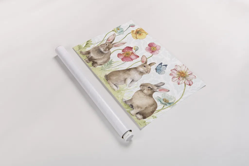 Spring Softies Bunnies I by Lisa Audit. shown as a rolled paper print. Available as archival giclee rolled canvas, fine art paper, or poster print. SKU 25952i.