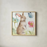 Spring Softies Bunnies II by Lisa Audit. Shown in a natural wood glass frame for a timeless modern aesthetic. Available as an archival giclee rolled canvas, fine art paper, or poster print. SKU 25953a.