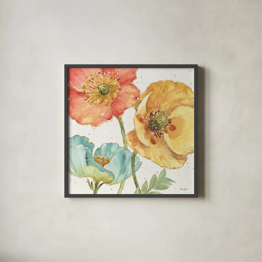 Spring Softies III by Lisa Audit. Shown in a sleek black glass frame for a contemporary gallery look. Available as an archival giclee rolled canvas, fine art paper, or poster print. SKU 25957a.