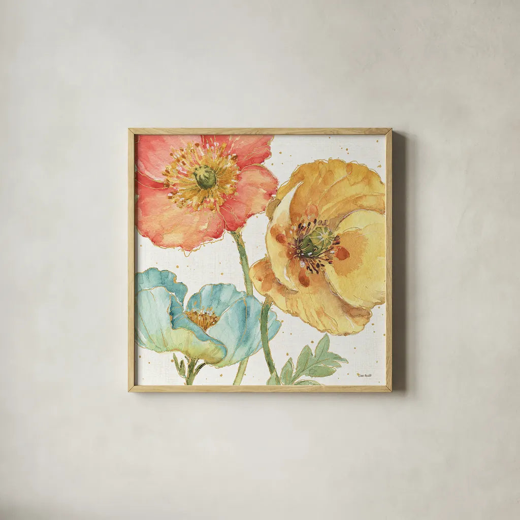 Spring Softies III by Lisa Audit. Shown in a natural wood glass frame for a timeless modern aesthetic. Available as an archival giclee rolled canvas, fine art paper, or poster print. SKU 25957a.