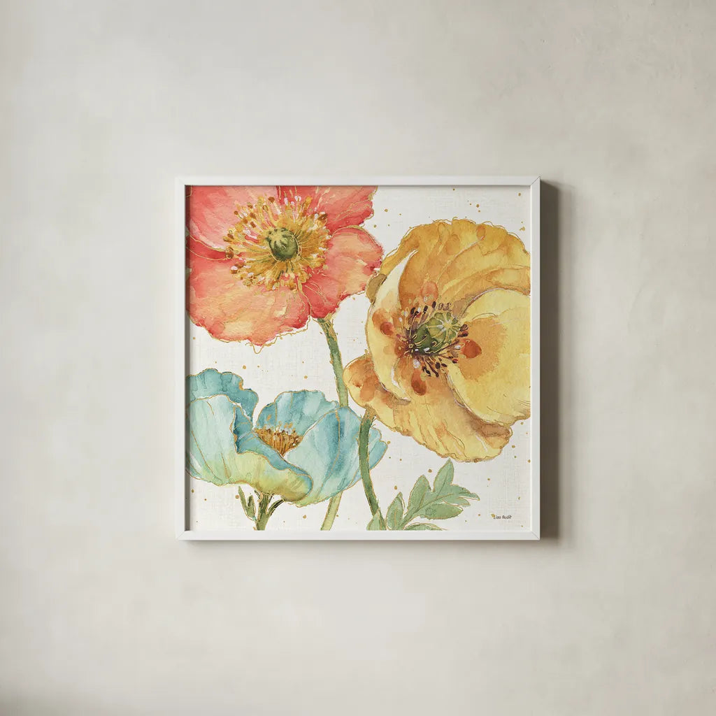 Spring Softies III by Lisa Audit. Shown in a crisp white glass frame for a clean and minimalist style. Available as an archival giclee rolled canvas, fine art paper, or poster print. SKU 25957a.